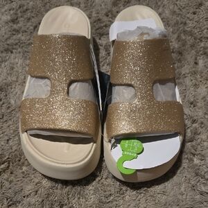 CROCS  Gold Glitter Slide Sandals